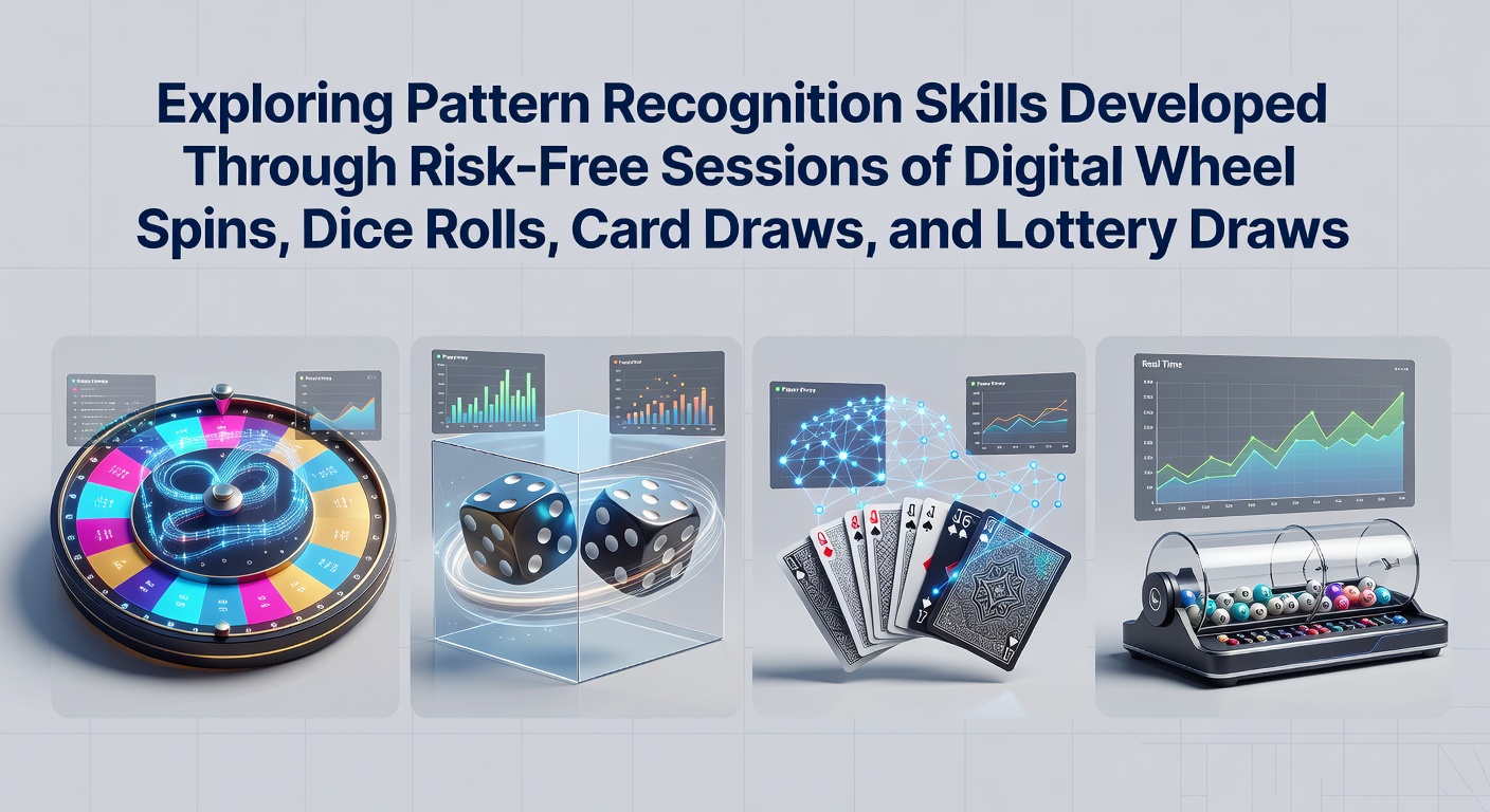 Digitale Simulationen von Roulette-Rädern, Würfeln und Karten auf einem Bildschirm zeigen Sequenzen und Muster in risikofreien Übungseinheiten