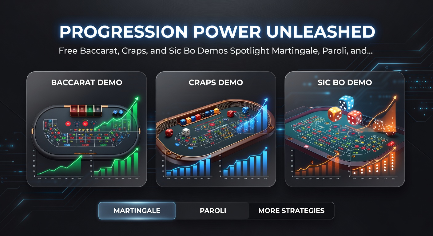 Screenshot eines Craps-Demo-Tisches mit Don't-Pass-Einsatz und Paroli-Progression, die Odds-Wetten integriert, für strategisches Training