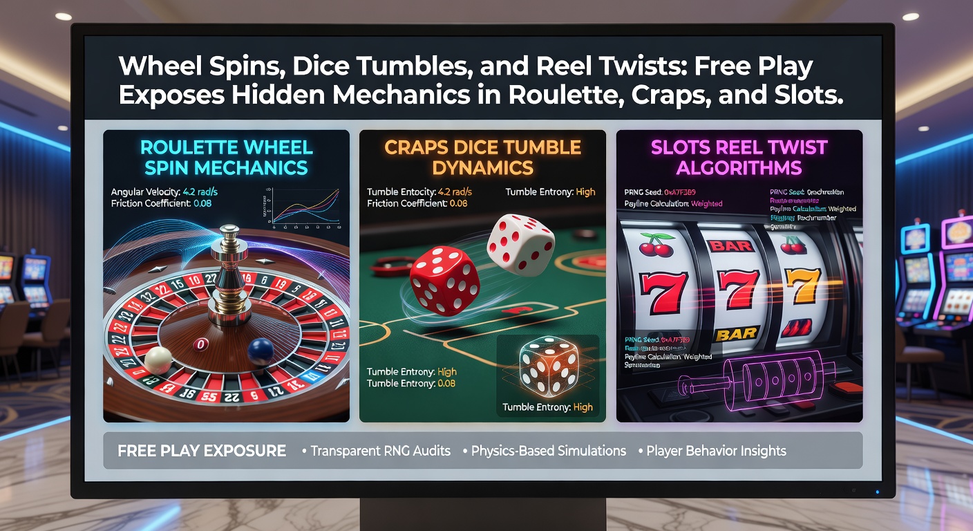 Slot-Maschine mit leuchtenden Walzen und Blackjack-Tisch im Free-Play-Modus, demonstrierend RTP und Strategien