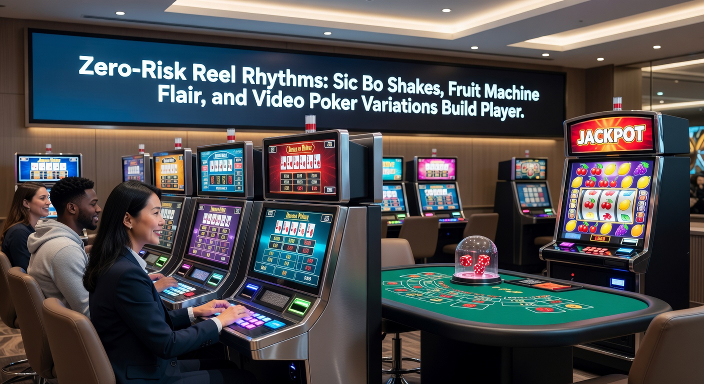 Bunte Fruchtmaschine in Aktion mit sich drehenden Reels in einem kostenlosen Spielmodus
